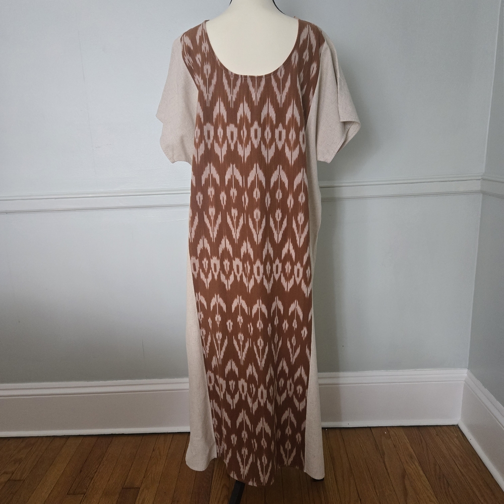 J. Jill Brown and Cream Patterned Maxi Dress Linen Boho Style